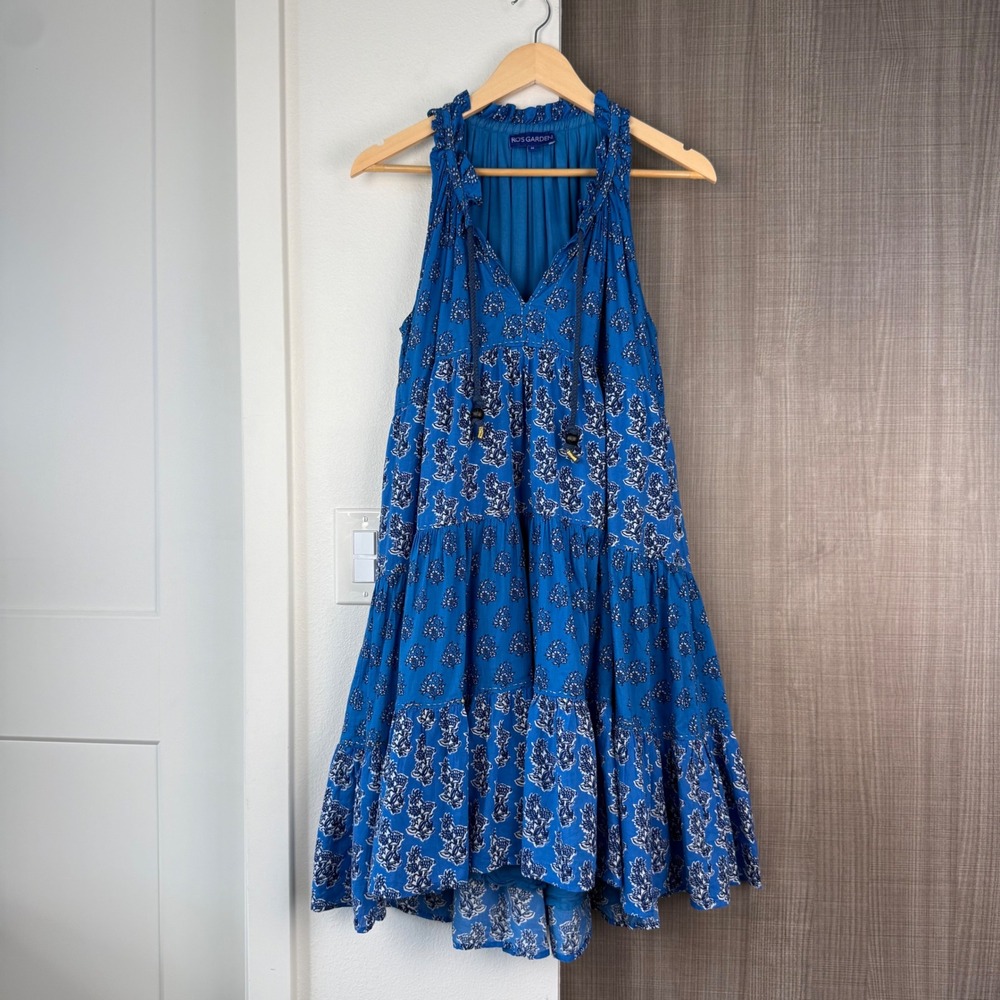 Ro's Garden Anthropologie Blue Sofia Tiered Mini Dress Boho Size Medium - Picture 4 of 12